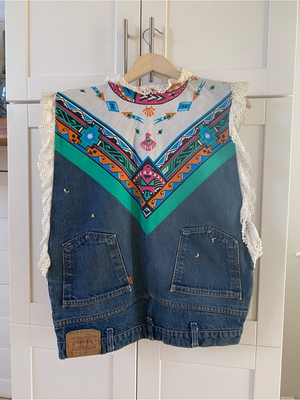 Levi’s Repurposed Denim Southwestern Lace Trim Vest